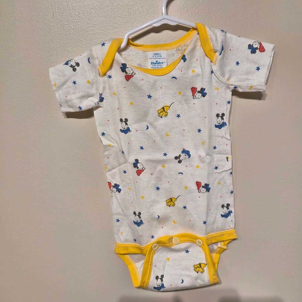 Vintage 1984 Dundee Disney Mickey Bodysuit Short Sleeve Small 14-18 Lb Cotton